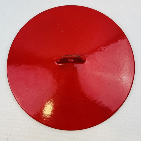 Vintage Voss Red Casserole Dish & Lid Oven Ware Seidelin Design Enamel Cast Iron - Picture 6 of 16